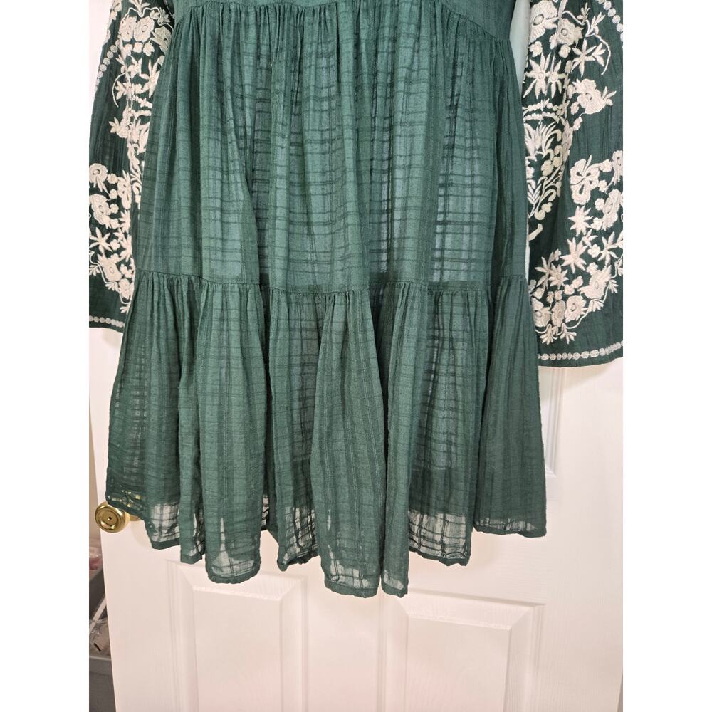 Free People Emerald City Tiered Embroidered Dress in Green Size Small - Picture 7 of 16